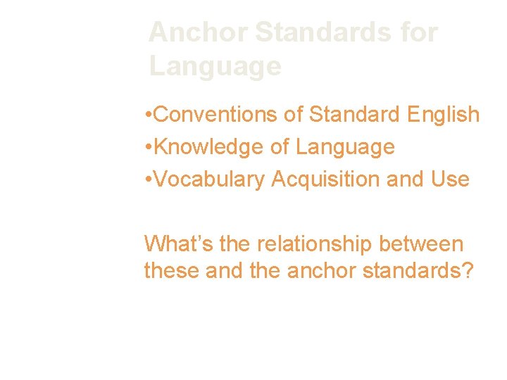 Anchor Standards for Language • Conventions of Standard English • Knowledge of Language •