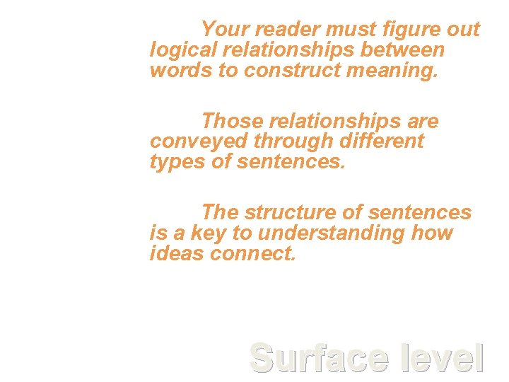 Your reader must figure out logical relationships between words to construct meaning. Those relationships