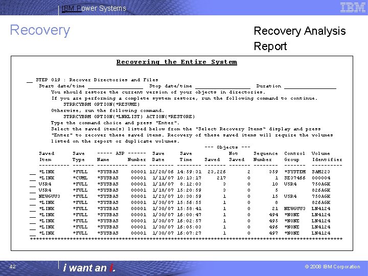 IBM Power Systems Recovery Analysis Report Recovering the Entire System __ STEP 019 :