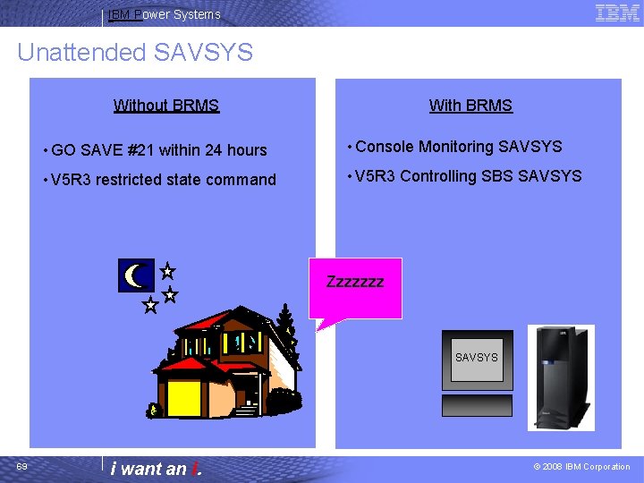 IBM Power Systems Unattended SAVSYS Without BRMS With BRMS • GO SAVE #21 within