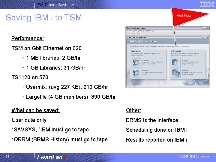 IBM Power Systems Saving IBM i to TSM Performance: TSM on Gbit Ethernet on