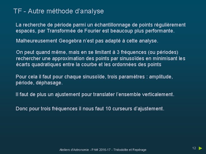 TF - Autre méthode d’analyse La recherche de période parmi un échantillonnage de points