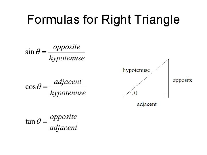 Formulas for Right Triangle 