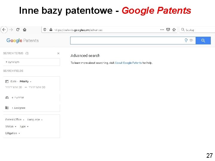 Inne bazy patentowe - Google Patents 27 