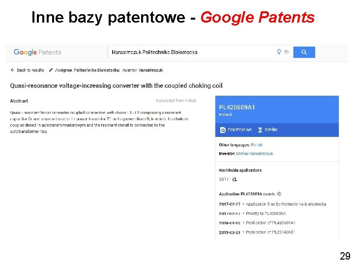 Inne bazy patentowe - Google Patents 29 