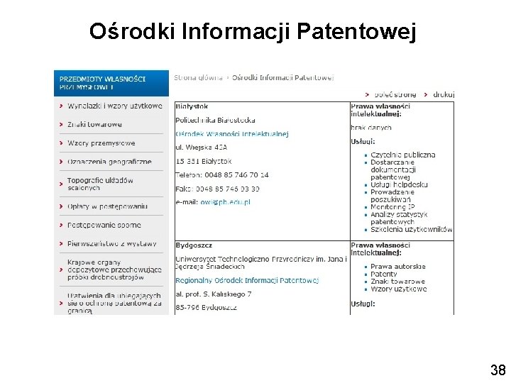 Ośrodki Informacji Patentowej 38 