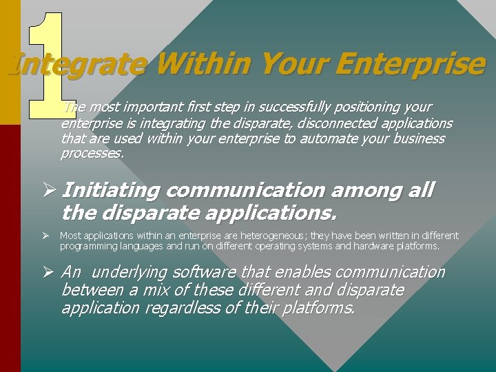 Integrate Within Your Enterprise The most important first step in successfully positioning your enterprise