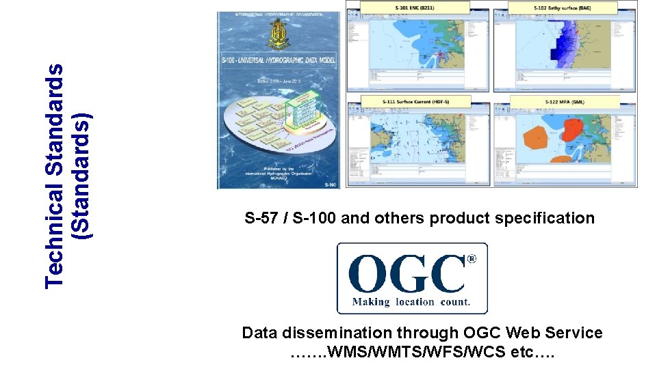 Technical Standards (Standards) S-57 / S-100 and others product specification Data dissemination through OGC Technical Standards (Standards) S-57 / S-100 and others product specification Data dissemination through OGC