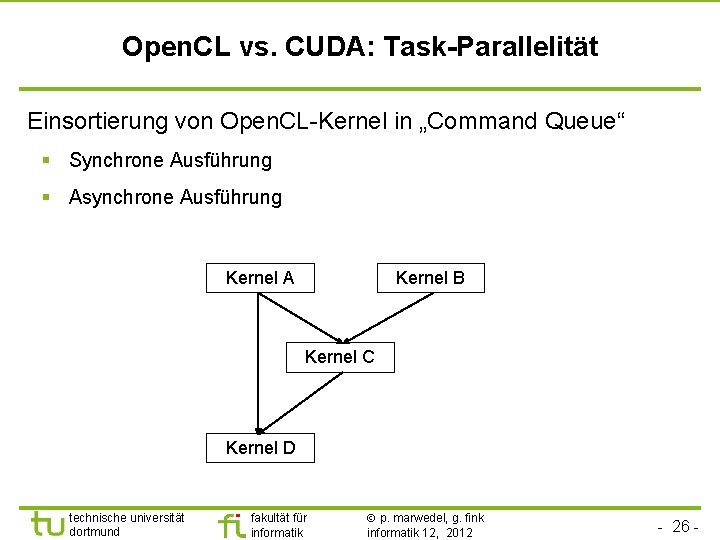 Open. CL vs. CUDA: Task-Parallelität Einsortierung von Open. CL-Kernel in „Command Queue“ § Synchrone