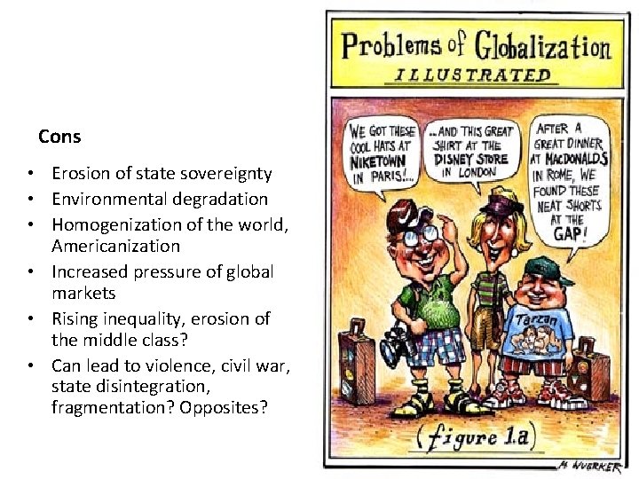 Cons • Erosion of state sovereignty • Environmental degradation • Homogenization of the world, Cons • Erosion of state sovereignty • Environmental degradation • Homogenization of the world,