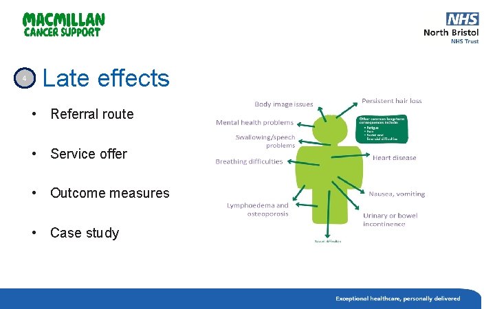 4 Late effects • Referral route • Service offer • Outcome measures • Case