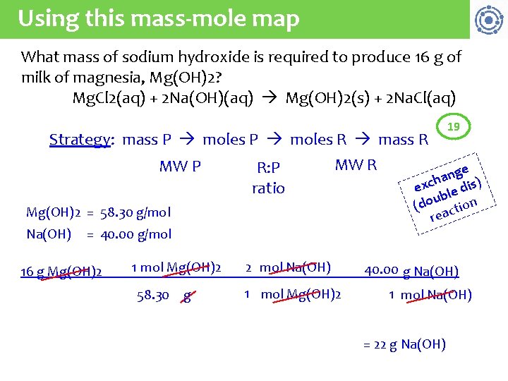 Using this mass-mole map What mass of sodium hydroxide is required to produce 16
