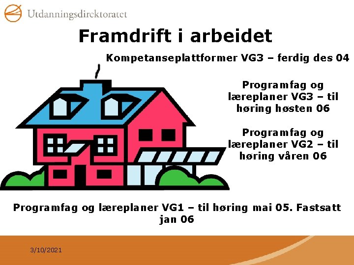 Framdrift i arbeidet Kompetanseplattformer VG 3 – ferdig des 04 Programfag og læreplaner VG