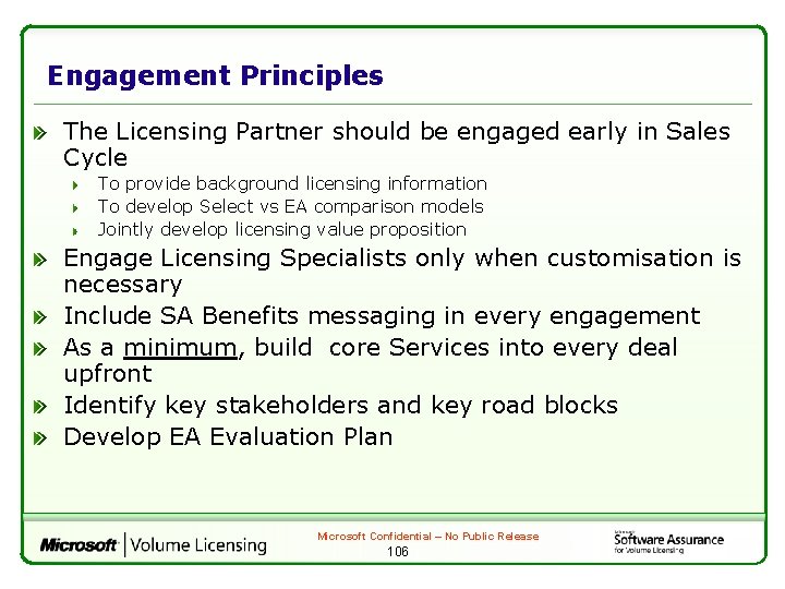 Engagement Principles The Licensing Partner should be engaged early in Sales Cycle To provide