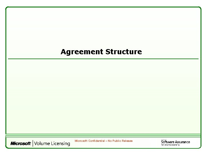 Agreement Structure Microsoft Confidential – No Public Release 