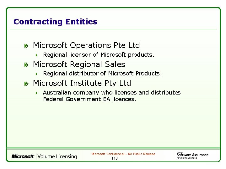 Contracting Entities Microsoft Operations Pte Ltd Regional licensor of Microsoft products. Microsoft Regional Sales