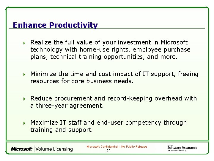 Enhance Productivity Realize the full value of your investment in Microsoft technology with home-use