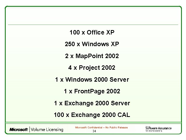 100 x Office XP 250 x Windows XP 2 x Map. Point 2002 4