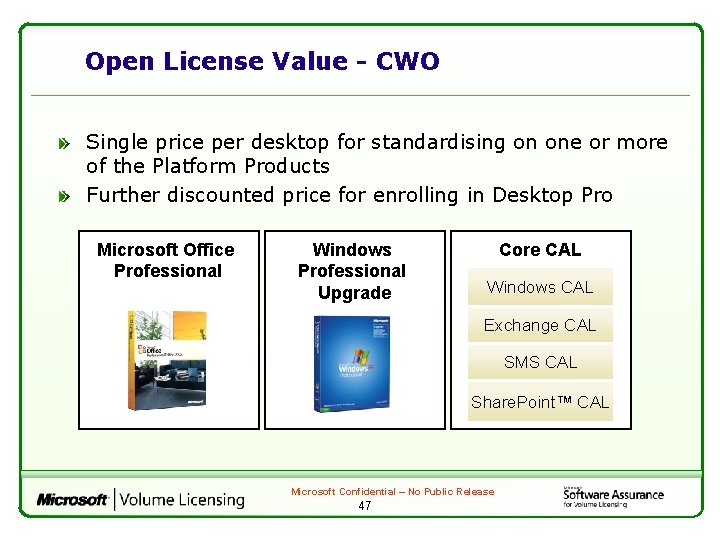 Open License Value - CWO Single price per desktop for standardising on one or