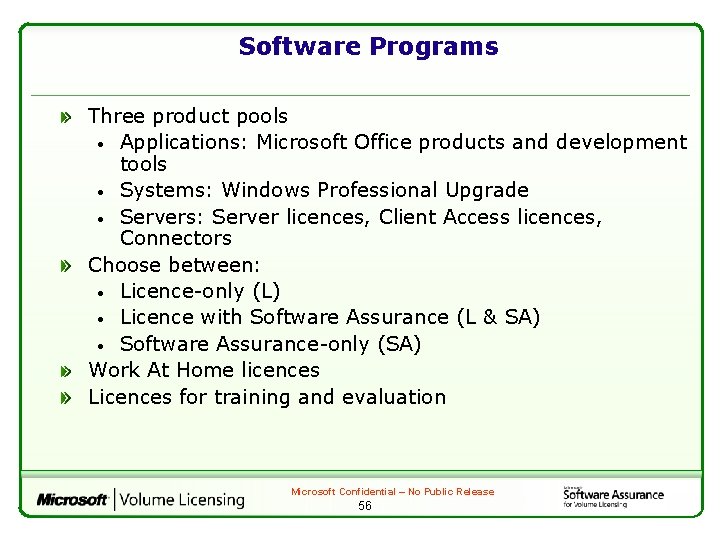 Software Programs Three product pools • Applications: Microsoft Office products and development tools •