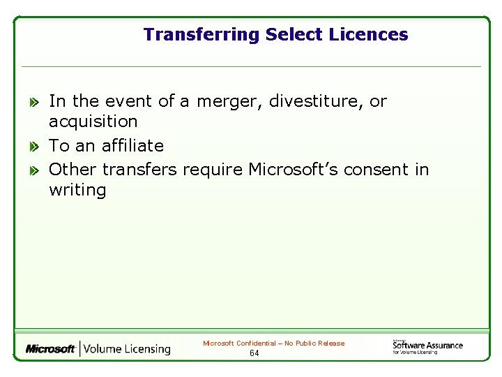 Transferring Select Licences In the event of a merger, divestiture, or acquisition To an