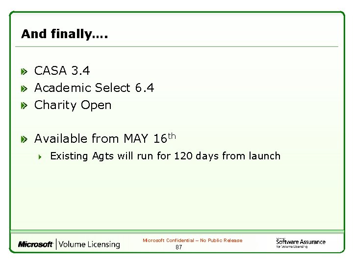 And finally…. CASA 3. 4 Academic Select 6. 4 Charity Open Available from MAY