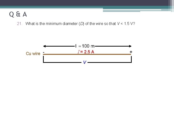 Q&A 21. What is the minimum diameter (D) of the wire so that V