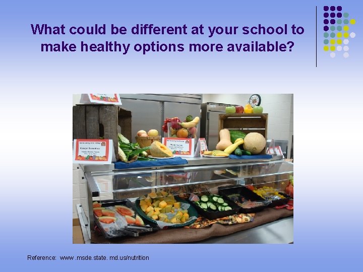 What could be different at your school to make healthy options more available? Reference: