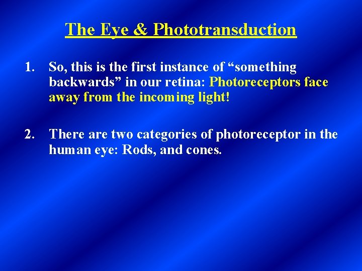 The Eye & Phototransduction 1. So, this is the first instance of “something backwards”