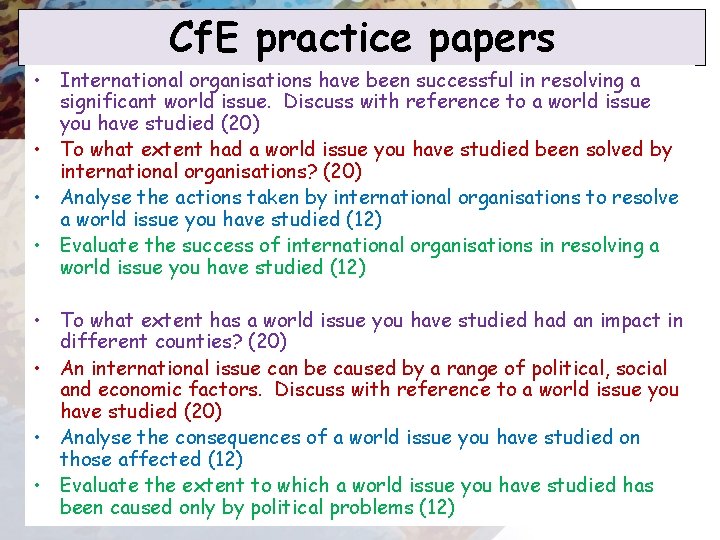 Cf. E practice papers • International organisations have been successful in resolving a significant