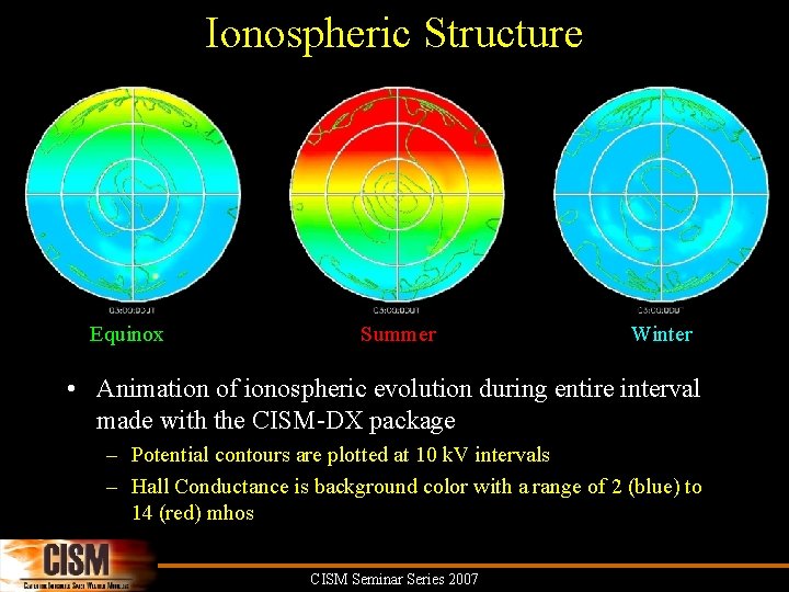 Ionospheric Structure Equinox Summer Winter • Animation of ionospheric evolution during entire interval made Ionospheric Structure Equinox Summer Winter • Animation of ionospheric evolution during entire interval made