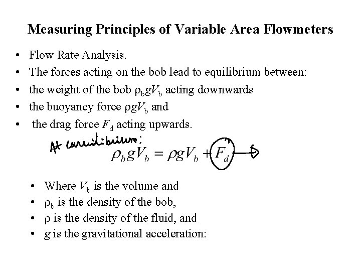 Measuring Principles of Variable Area Flowmeters • • • Flow Rate Analysis. The forces