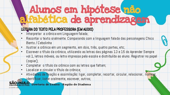 Alunos em hipótese não alfabética de aprendizagem LEITURA DO TEXTO PELA PROFESSORA (EM AUDIO)