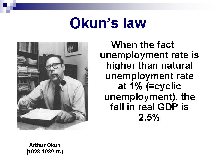 Okun’s law When the fact unemployment rate is higher than natural unemployment rate at