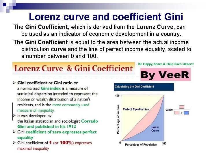 Lorenz curve and coefficient Gini The Gini Coefficient, which is derived from the Lorenz