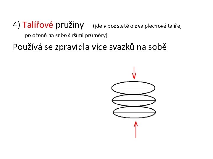 4) Talířové pružiny – (jde v podstatě o dva plechové talíře, položené na sebe