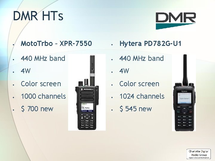 DMR HTs Moto. Trbo – XPR-7550 Hytera PD 782 G-U 1 440 MHz band