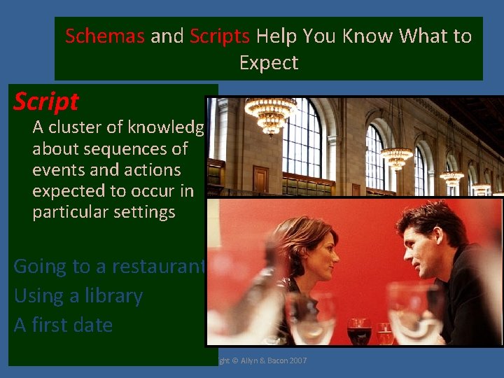 Schemas and Scripts Help You Know What to Expect Script A cluster of knowledge