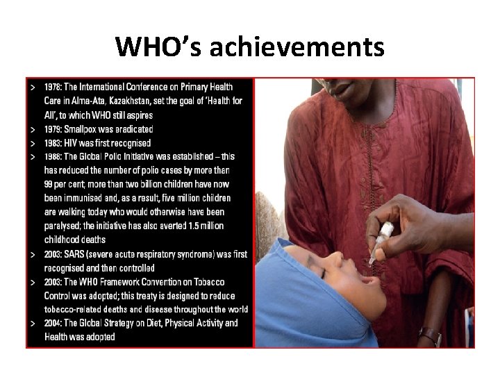 WHO’s achievements 