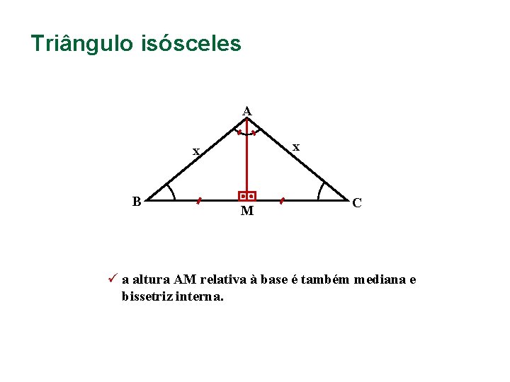 Triângulo isósceles A x x B M C ü a altura AM relativa à