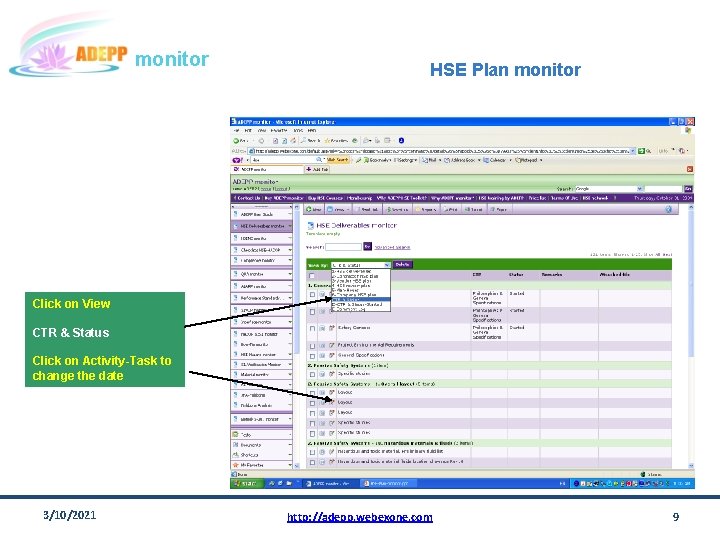 monitor HSE Plan monitor Click on View CTR & Status Click on Activity-Task to