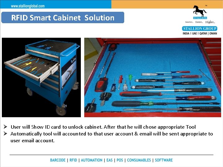RFID Smart Cabinet Solution Ø User will Show ID card to unlock cabinet. After RFID Smart Cabinet Solution Ø User will Show ID card to unlock cabinet. After