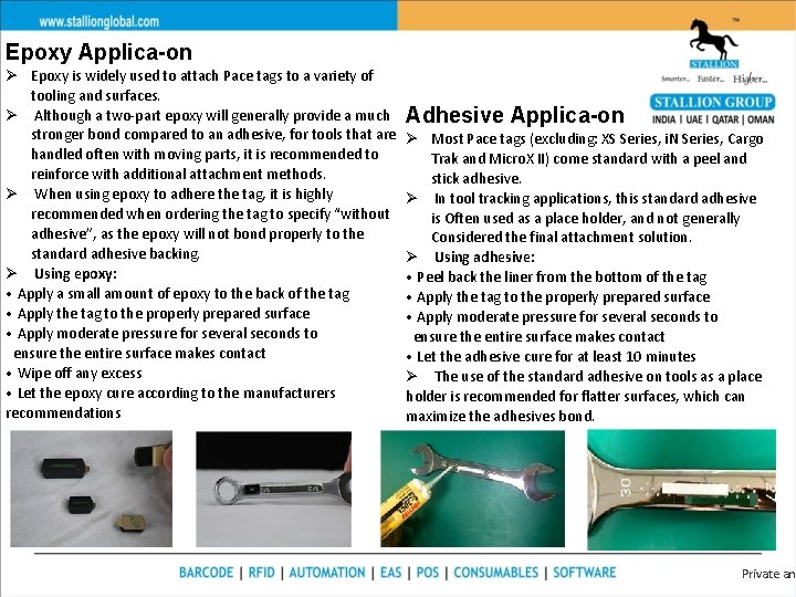 Epoxy Applica-on Ø Epoxy is widely used to attach Pace tags to a variety Epoxy Applica-on Ø Epoxy is widely used to attach Pace tags to a variety