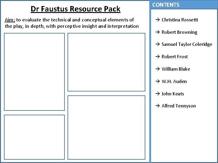 Dr Faustus Resource Pack Aim: to evaluate the technical and conceptual elements of the