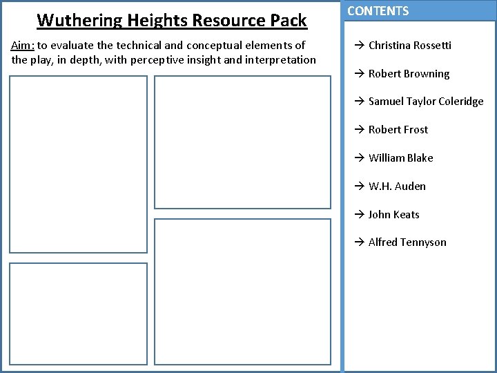 Wuthering Heights Resource Pack Aim: to evaluate the technical and conceptual elements of the