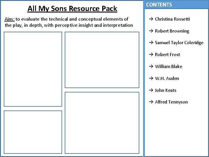 All My Sons Resource Pack Aim: to evaluate the technical and conceptual elements of