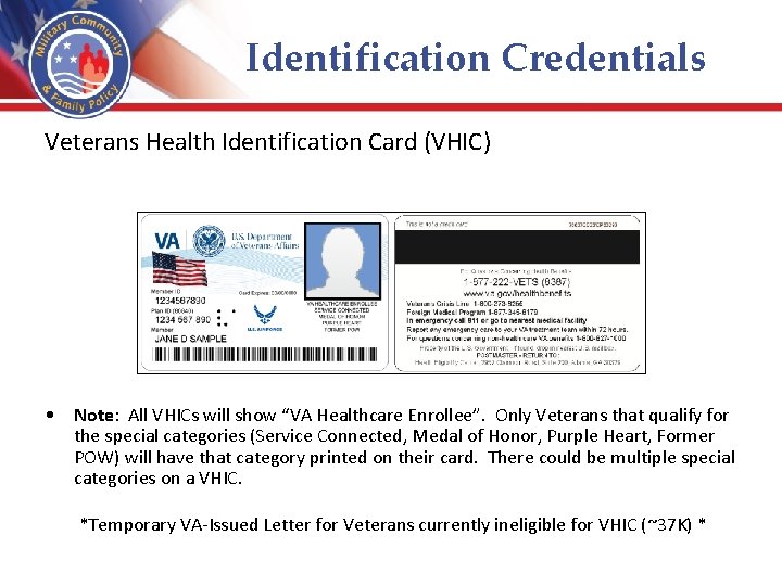 Identification Credentials Veterans Health Identification Card Vhic Note