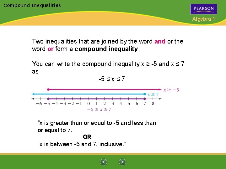 Compound Inequalities Algebra 1 Two inequalities that are joined by the word and or