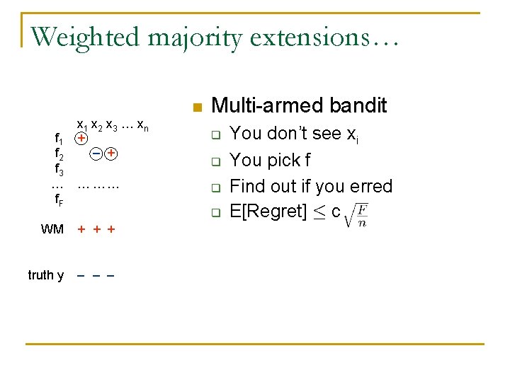 Weighted majority extensions… n f 1 f 2 f 3 … f. F x