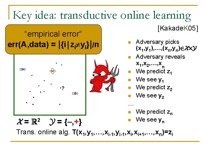 Key idea: transductive online learning “empirical error” err(A, data) = |{i j zi yi}|/n